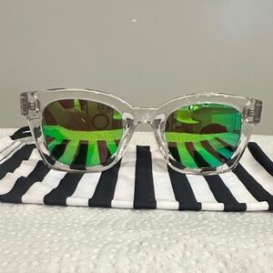 Clear Frame Sunglasses with Green Mirrored Lenses